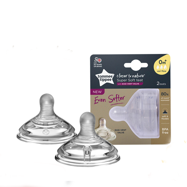 Núm ty silicon siêu mềm tự nhiên cho bé Tommee Tippee Closer to Nature Vari Flow từ sơ sinh (vỉ đôi)