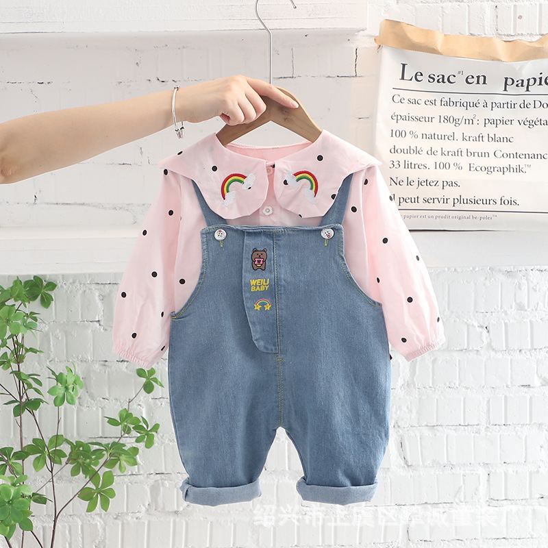 SG502 - Set Yếm Jean Cho Bé Gái Cổ Tiểu Thư - Màu Hồng