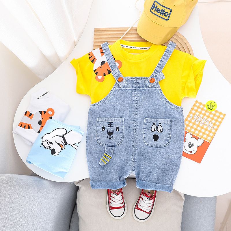 SG507 - Set Yếm Jean Áo Cộc Cho Bé Gái - Màu Vàng