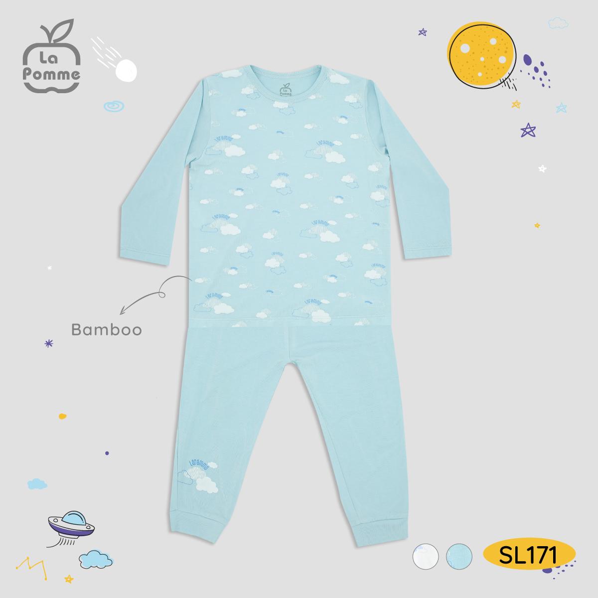 SL171.1 - Bộ áo dài tay và quần dài in hình đám mây La Pomme - Xanh
