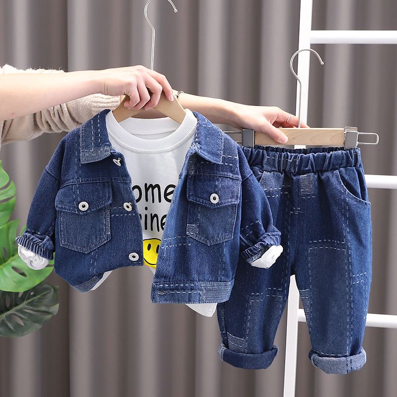 ST558 - Set Quần Jean, Áo Thun Và Áo Khoác Jean Cá Tính Cho Bé
