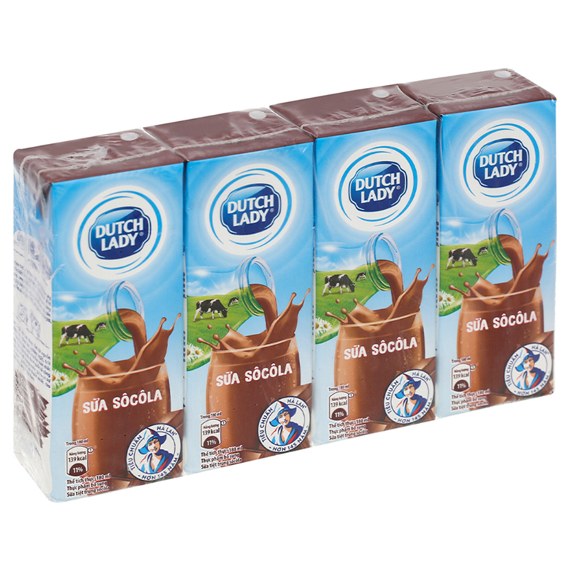 Sữa tươi tiệt trùng Dutch Lady Socola - Lốc 4 hộp 180ml