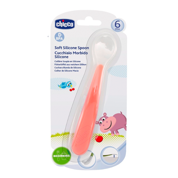 Thìa Ăn Silicone 6M+ Chicco Màu Đỏ