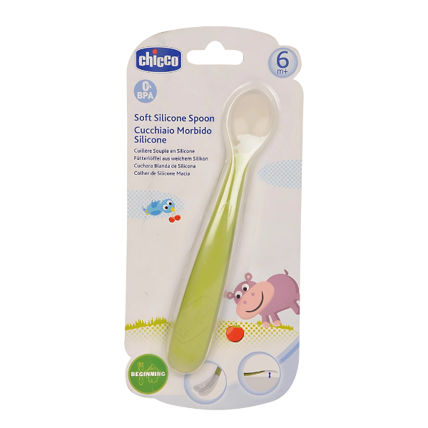 Thìa Ăn Silicone 6M+ Chicco Màu Xanh