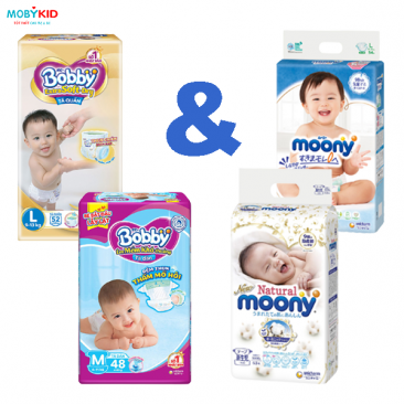 So sánh bỉm tã Bobby và Moony cho bé, nên mua loại nào?