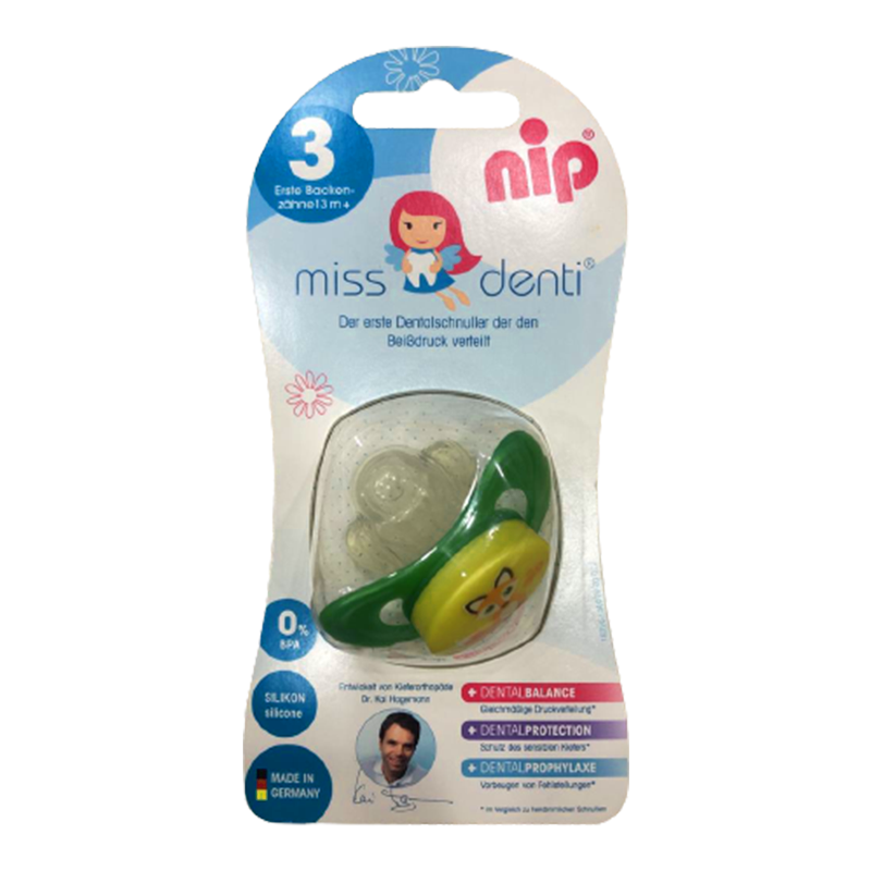 Ty ngậm chuyên dùng chỉnh nha NIP Miss Denti Số 3, Bằng Silicon - Màu xanh lá