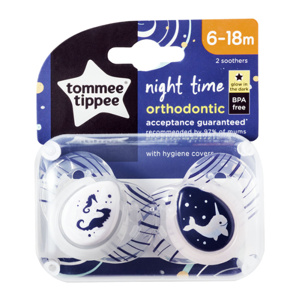 Ty ngậm dạ quang cho bé Tommee Tippee Night Time 6-18 tháng (vỉ đôi) – Cá Ngựa
