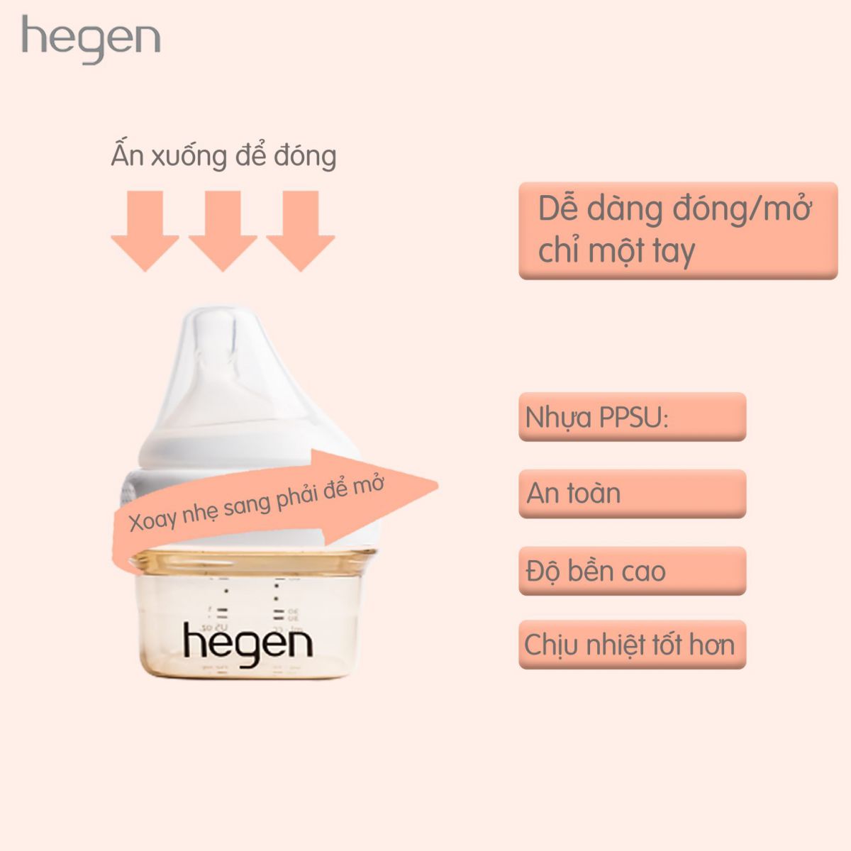 Bình sữa Hegen PPSU 60ml núm ti extract flow dành cho bé 0 đến 1 tháng tuổi