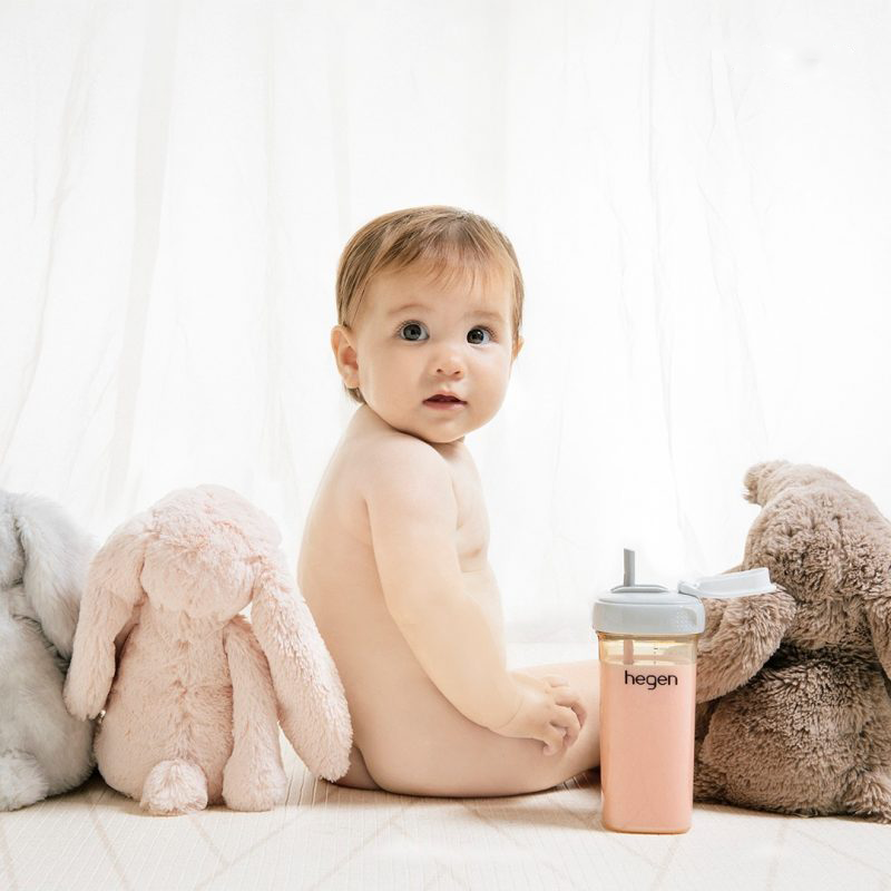 Bình tập uống Hegen Straw cup PPSU 330ml màu xám