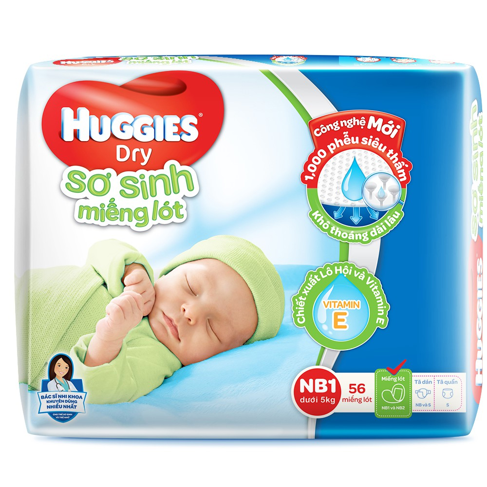 Bỉm - Miếng lót sơ sinh Huggies size NB1 - 56 miếng (Cho trẻ dưới 5kg)