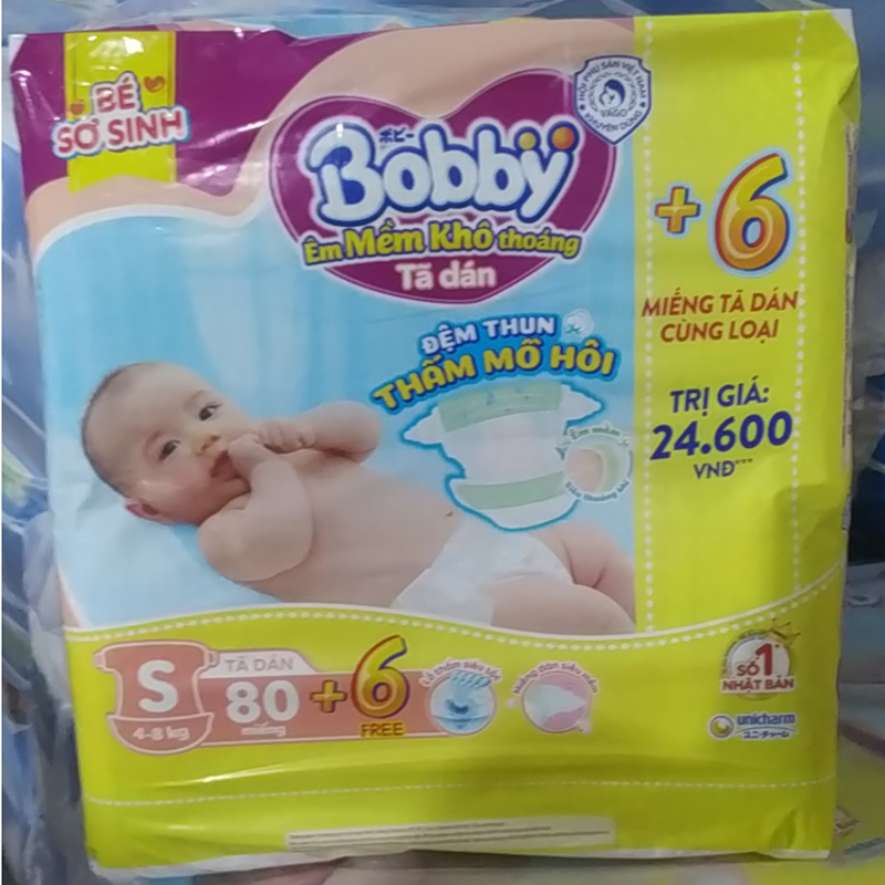 Bỉm - Tã dán Bobby Fresh Siêu Mỏng size S - 80 miếng (4 - 8kg)