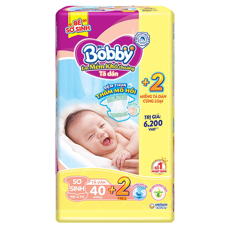 Bỉm - Tã dán Bobby sơ sinh size XS - 40 miếng (Cho bé < 5kg)