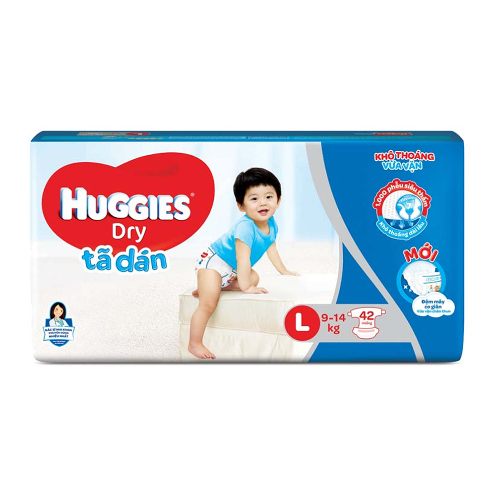 Bỉm - Tã dán Huggies size L - 42 miếng (Cho bé 9 - 14kg)