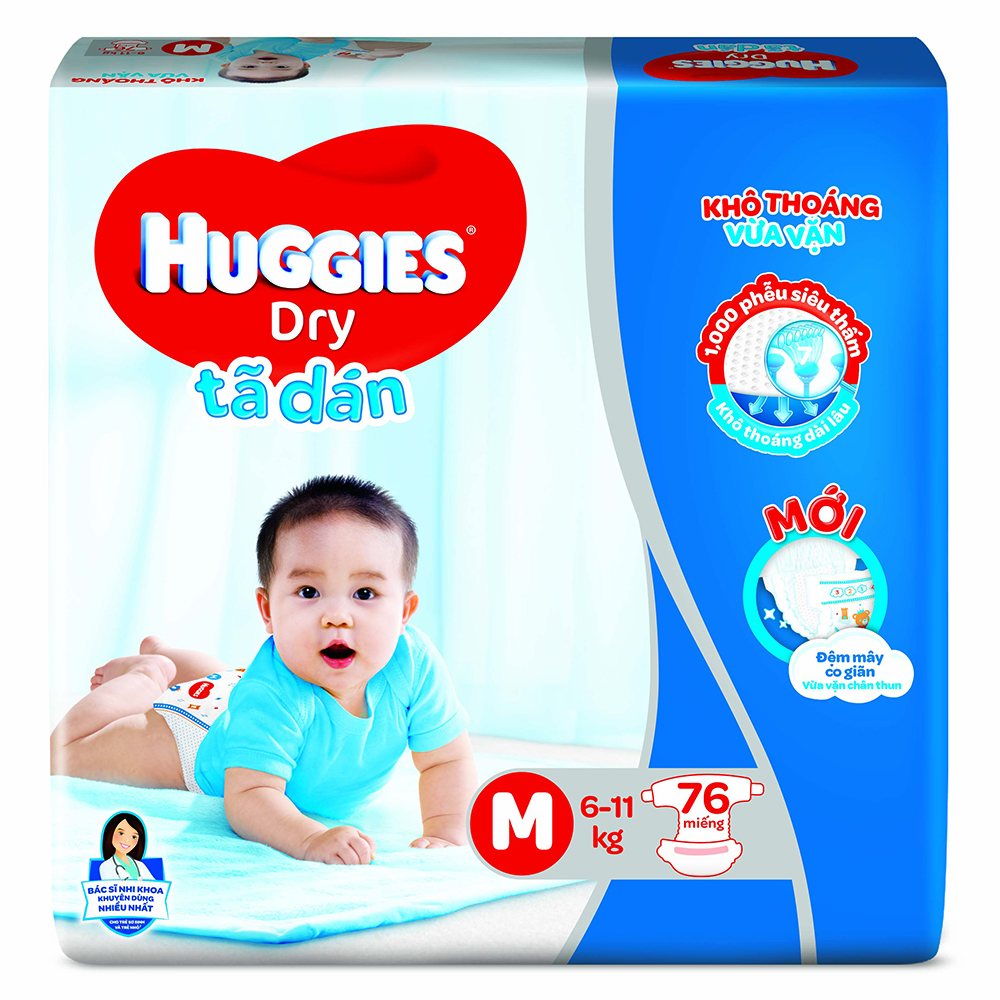 Bỉm - Tã dán Huggies size M - 76 miếng (Cho bé 6 - 11kg)