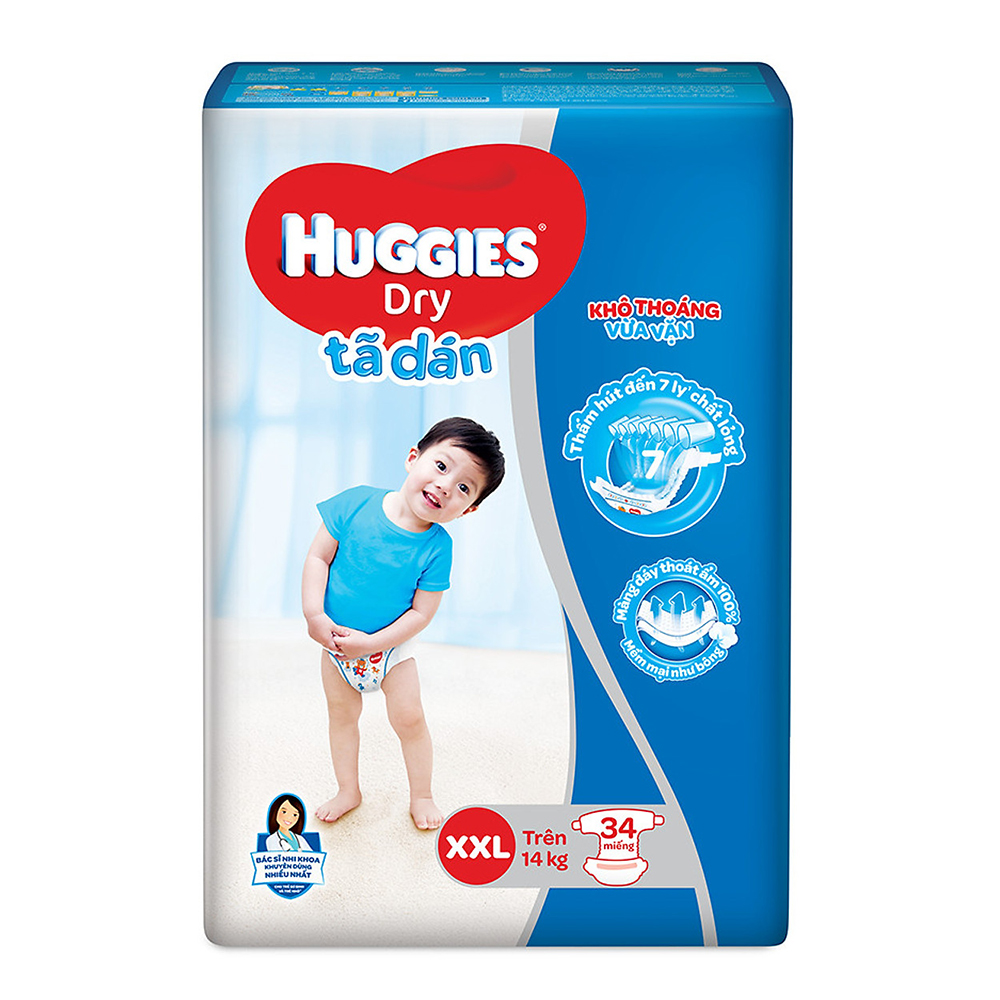 Bỉm - Tã dán Huggies size XXL - 34 miếng (Cho bé trên 14kg)