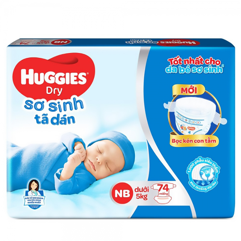 Bỉm - Tã dán sơ sinh Huggies size NB - 74 miếng (Cho trẻ dưới 5kg)