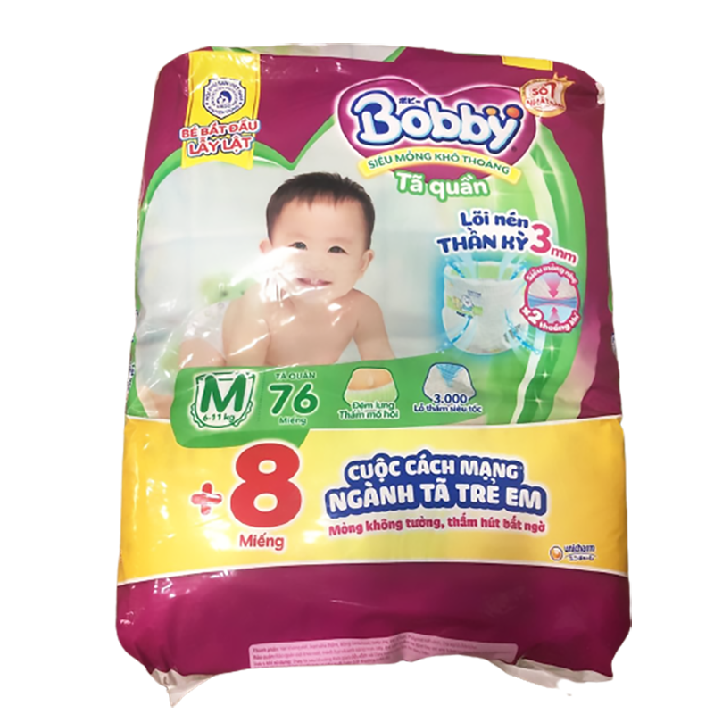 Bỉm - Tã quần Bobby 1805 Size M - 76 miếng tặng thêm 8 miếng (6 - 11kg)