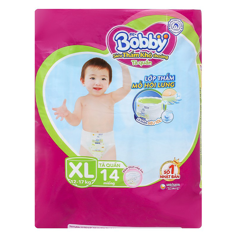 Bỉm - Tã quần Bobby Siêu thấm size XL - 14 miếng (12 - 17kg)