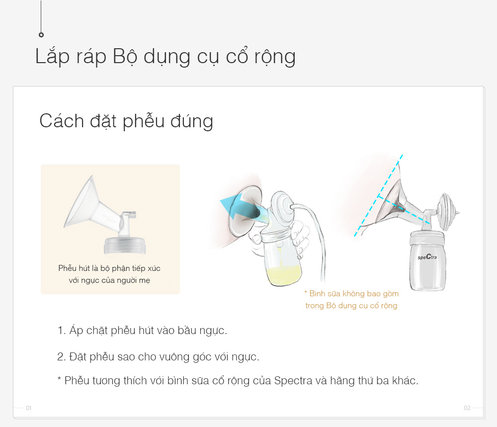 Bộ phụ kiện tiêu chuẩn dành cho máy hút sữa Spectra (Cổ rộng, phễu size 16,20,24,28)