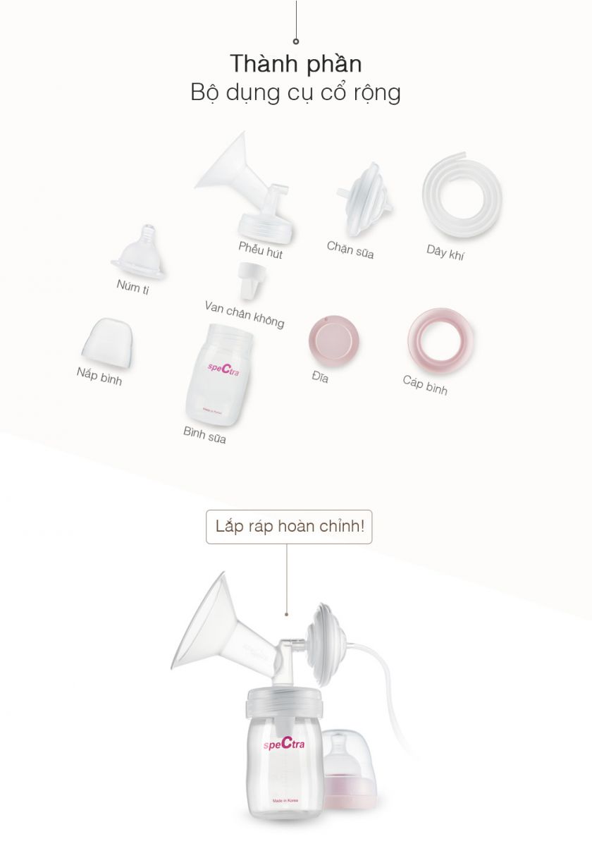 Bộ phụ kiện tiêu chuẩn dành cho máy hút sữa Spectra (Cổ rộng, phễu size 16,20,24,28)