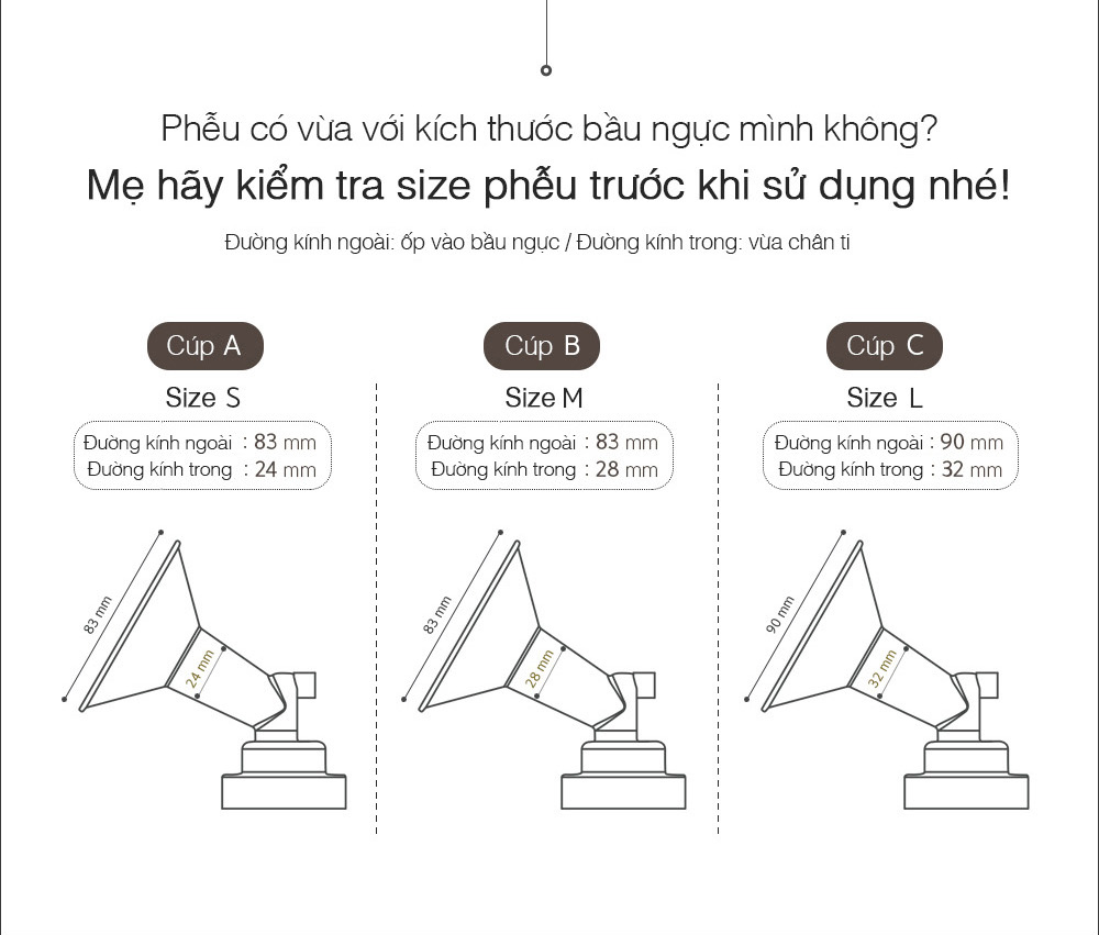 Bộ phụ kiện tiêu chuẩn dành cho máy hút sữa Spectra (Cổ rộng, phễu size 16,20,24,28)
