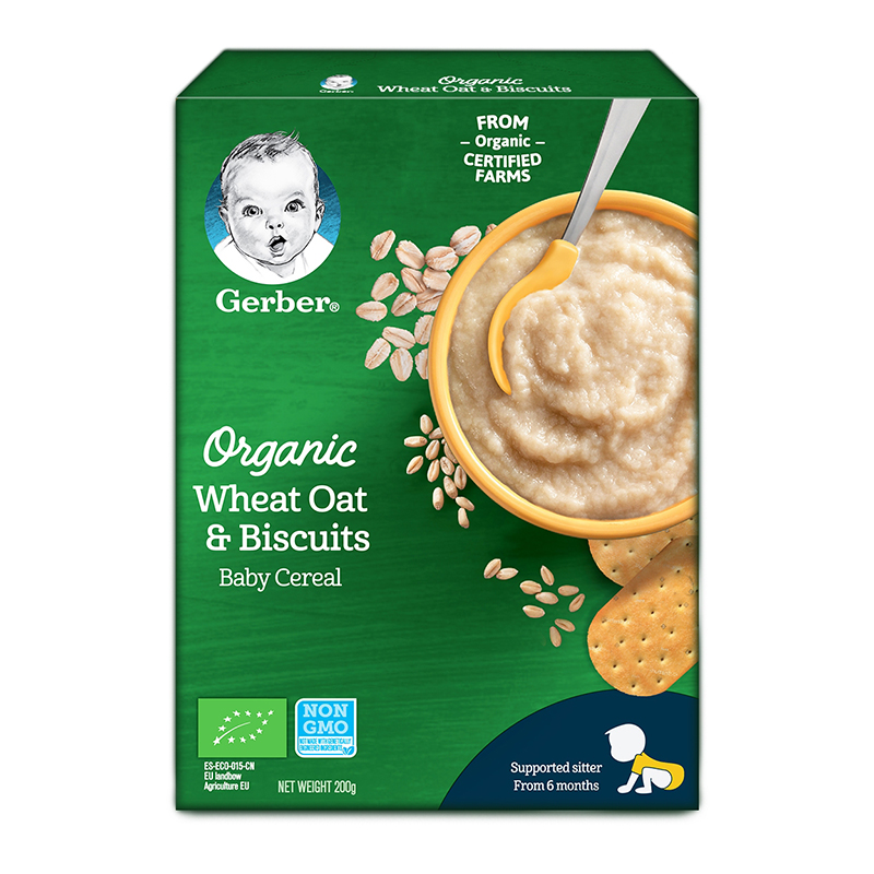 Bột ăn dặm Gerber Organic lúa mì yến mạch bánh quy 200g (Từ 6 tháng)