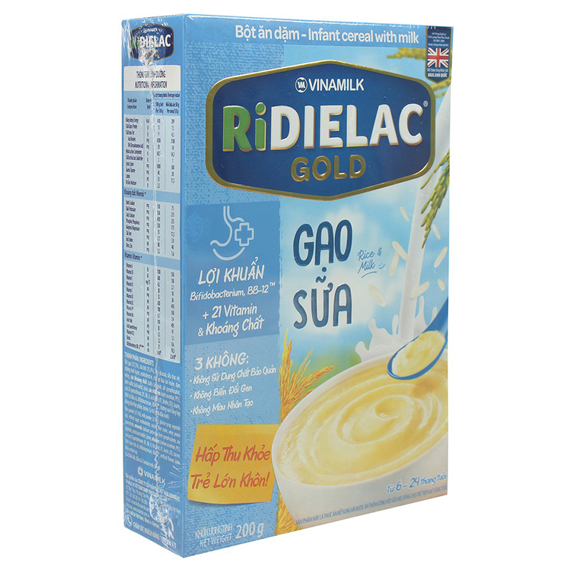 Bột ăn dặm Ridielac Gold gạo sữa - Hộp giấy 200g