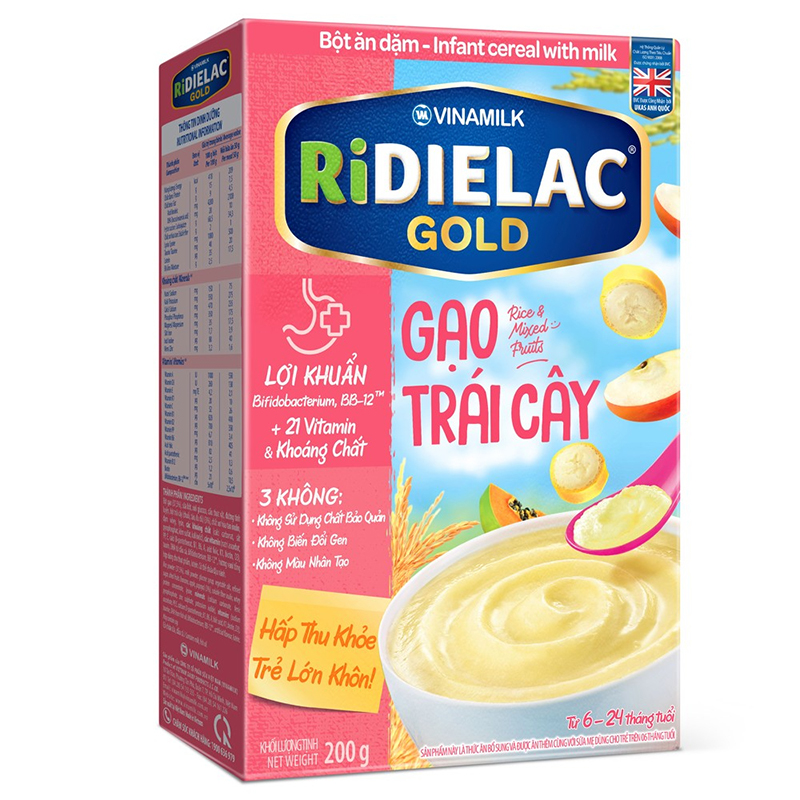Bột ăn dặm Ridielac Gold gạo trái cây - Hộp giấy 200g
