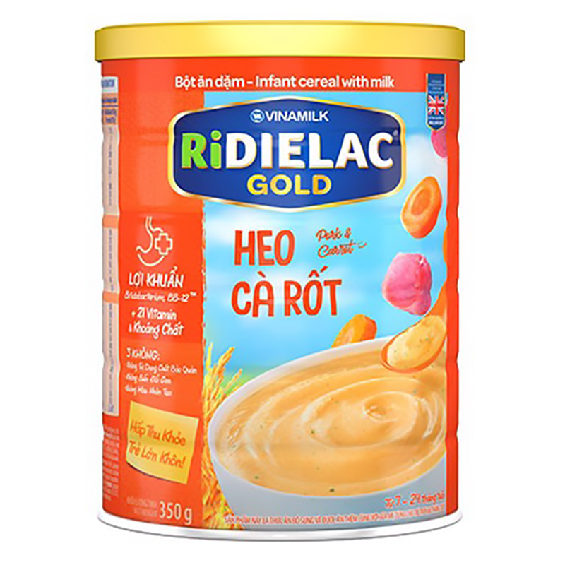 Bột ăn dặm Ridielac Gold heo cà rốt - Hộp thiếc 350g