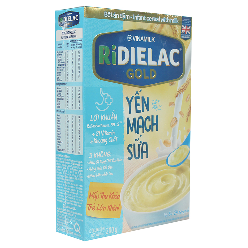 Bột ăn dặm Ridielac Gold yến mạch sữa - Hộp giấy 200g