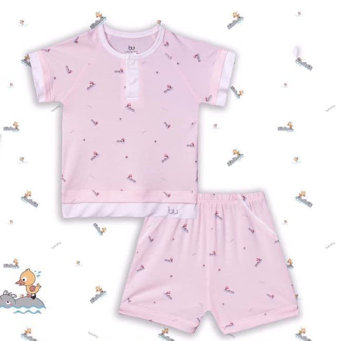 BB032.Pink- Bộ áo cổ trụ cộc tay quần đùi - Bu