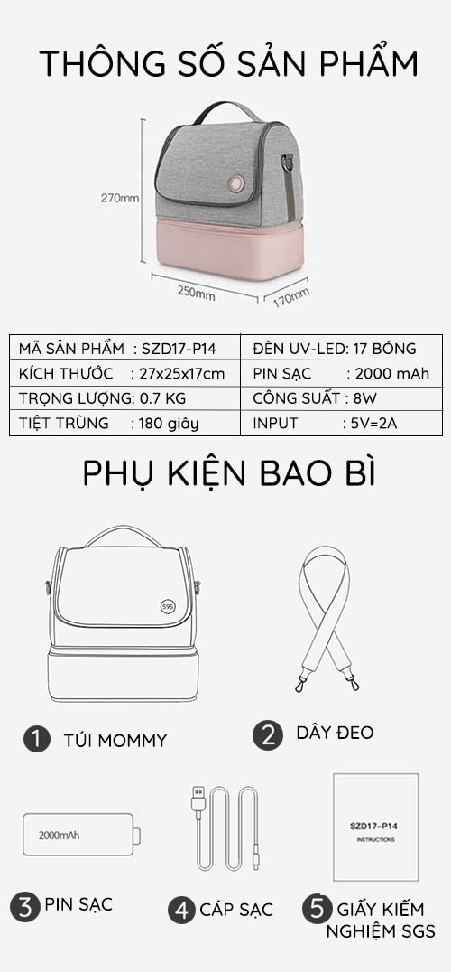 Balo tiệt trùng Mommy 59S - Màu hồng