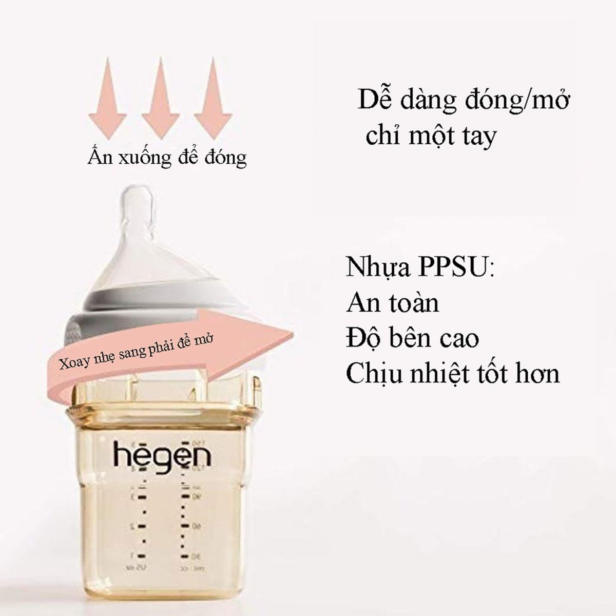 Bình sữa Hegen PPSU 240ml núm ti dành cho bé 3-6 tháng tuổi