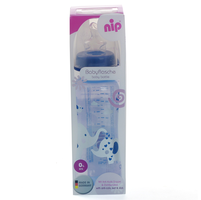 Bình sữa NIP nhựa cổ thường xanh 250ml (0-6M)