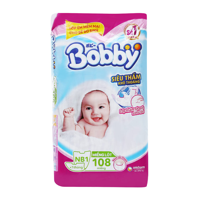 Bỉm - Miếng lót sơ sinh Bobby Fresh size Newborn 1 -  108 miếng (Dưới 1 tháng)
