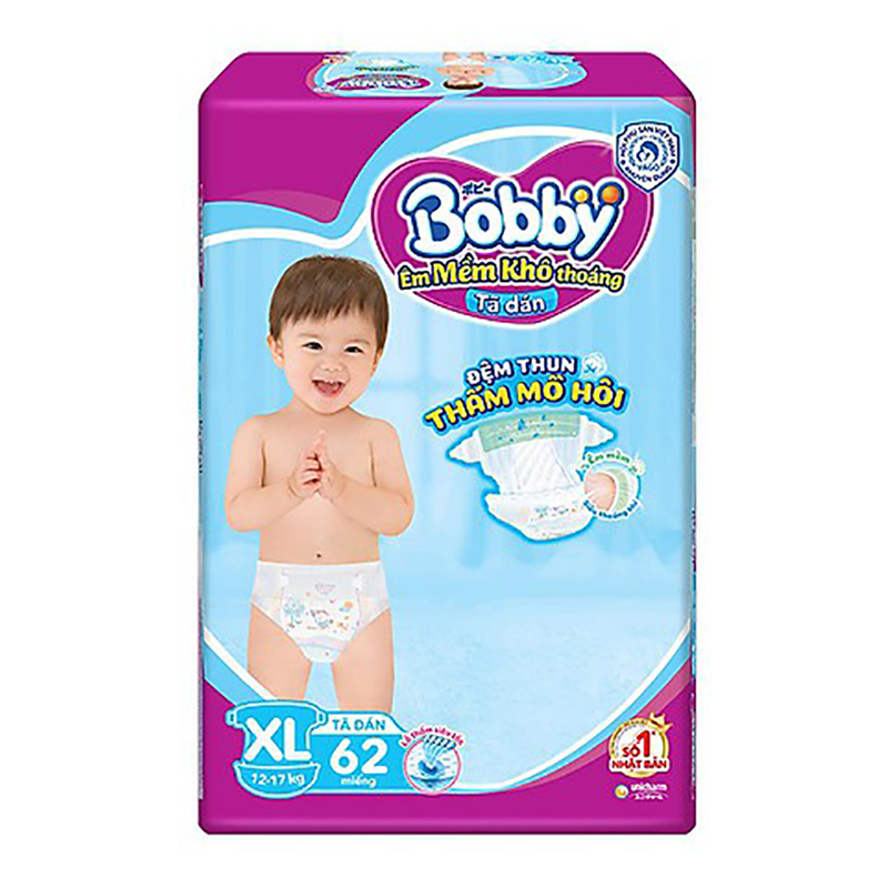 Bỉm - Tã giấy Bobby Fresh Siêu Mỏng Size XL - 62 miếng (12 - 17kg)