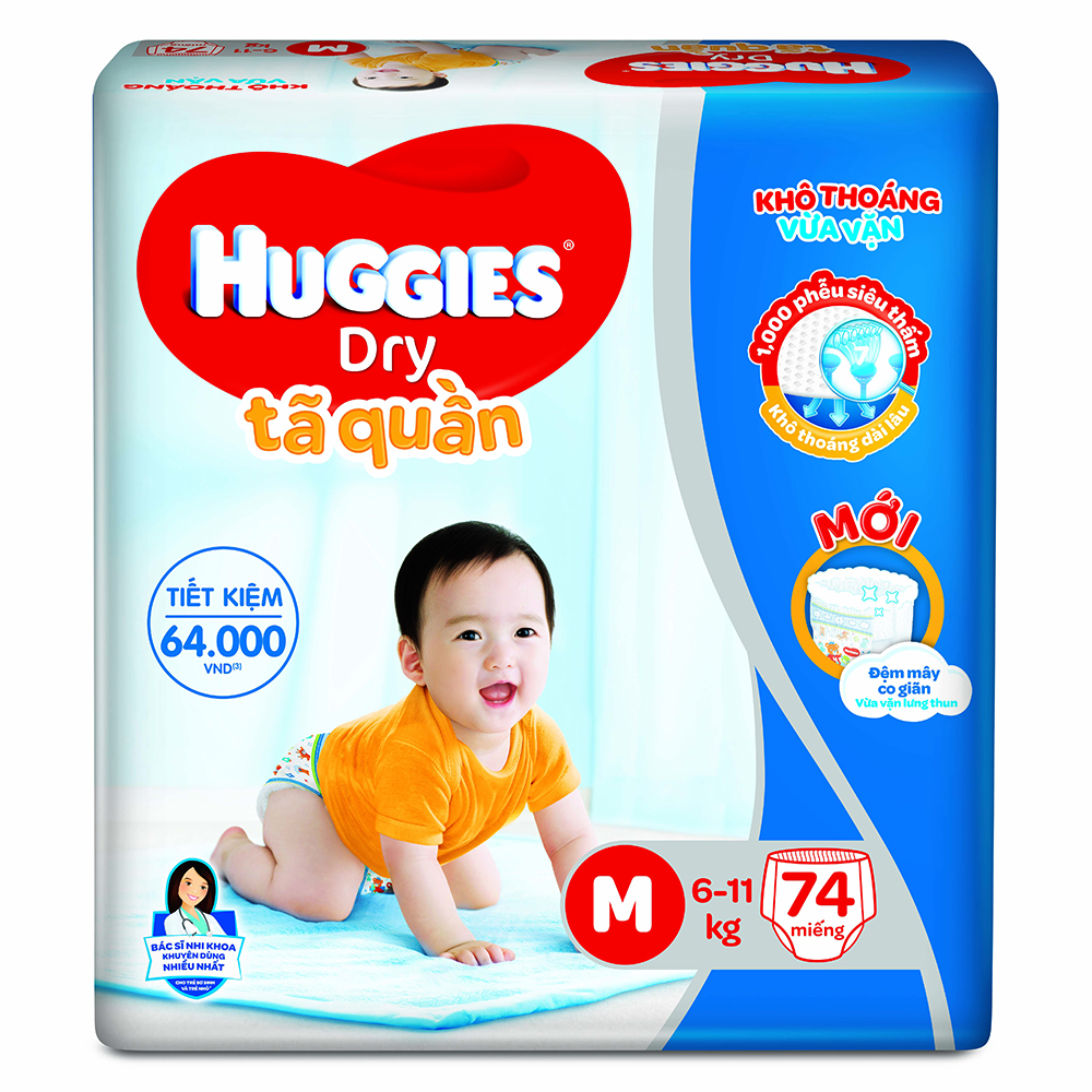 Bỉm - Tã quần Huggies size M - 74 miếng (Cho bé 6 - 11kg)