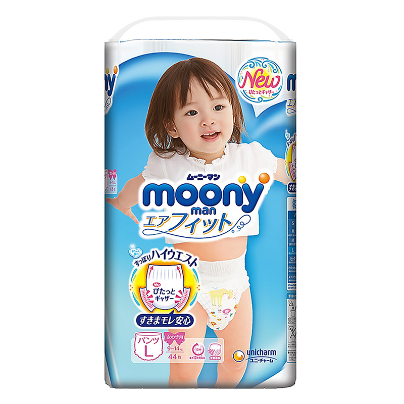 Bỉm - Tã quần Moony size L bé gái 44 miếng (9-14Kg)