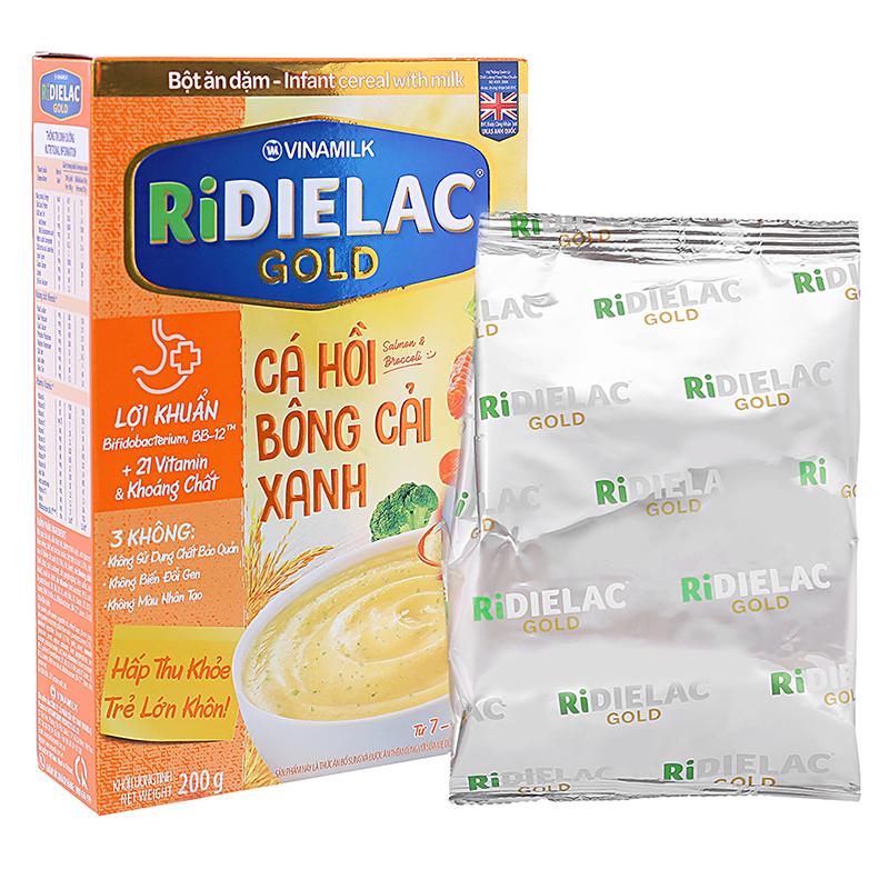 Bột Ăn Dặm RiDielac Gold Cá Hồi Bông Cải Xanh - Hộp giấy 200g