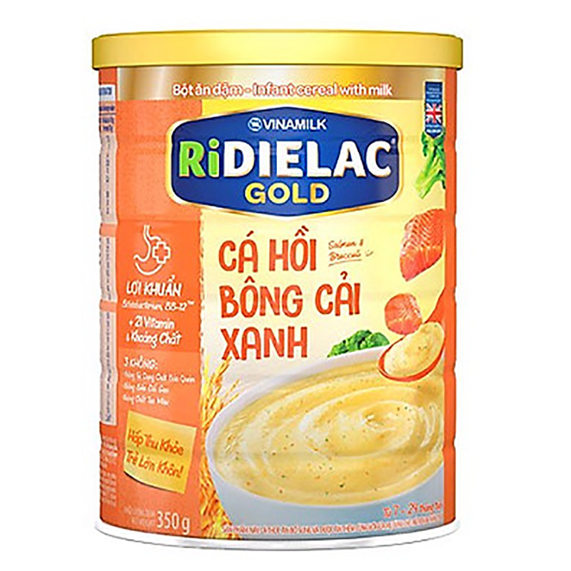 Bột Ăn Dặm RiDielac Gold Cá Hồi Bông Cải Xanh - Hộp thiếc 350g