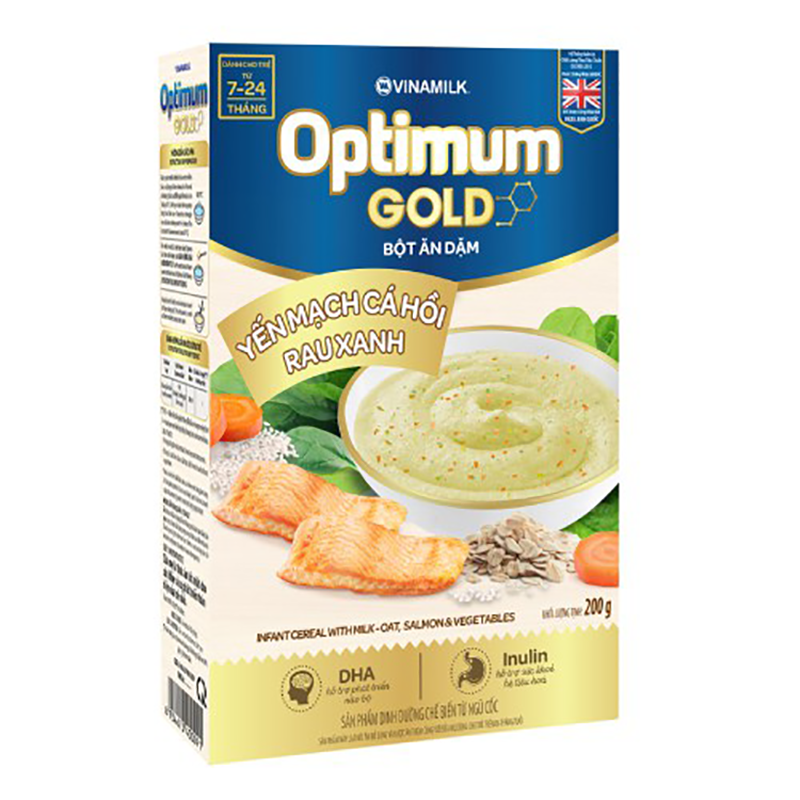 Bột ăn dặm Optimum Gold Yến Mạch Cá Hồi Rau Xanh - Hộp giấy 200g