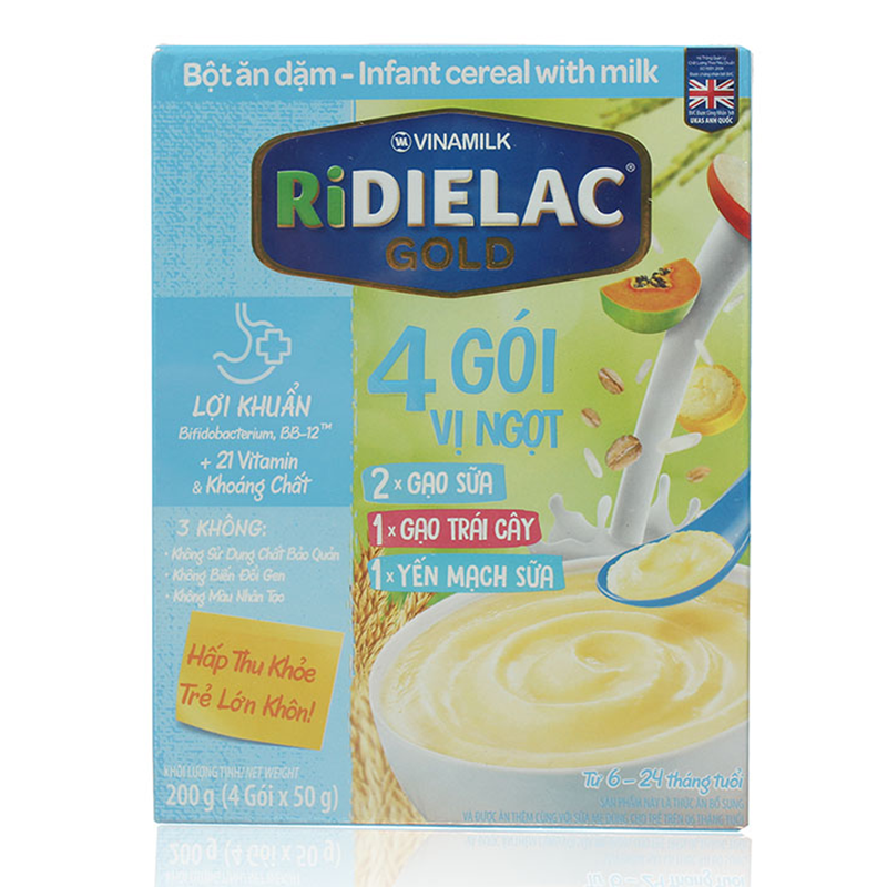 Bột ăn dặm Ridielac Gold 4 vị ngọt - Hộp giấy 200g