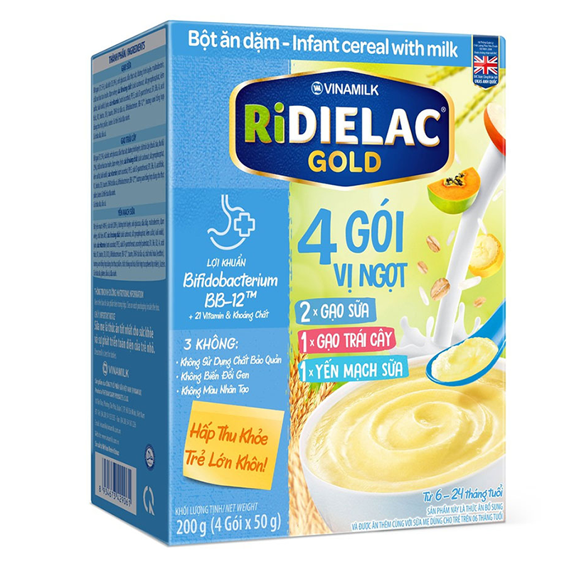 Bột ăn dặm Ridielac Gold 4 vị ngọt - Hộp giấy 200g