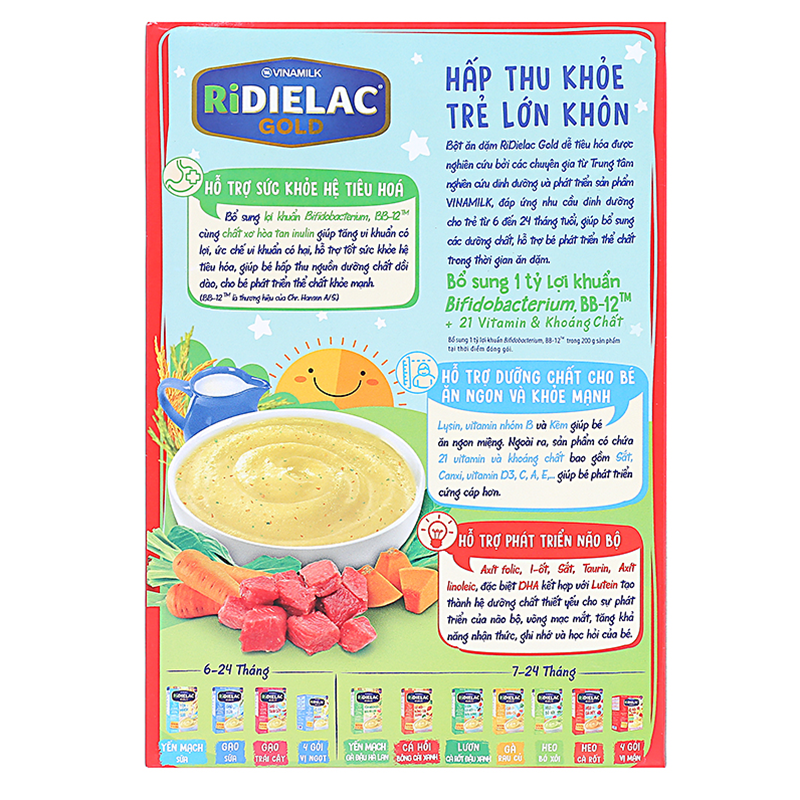 Bột ăn dặm Ridielac Gold Bò Rau Củ - Hộp giấy 200g