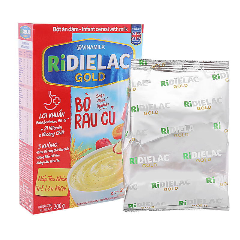 Bột ăn dặm Ridielac Gold Bò Rau Củ - Hộp giấy 200g