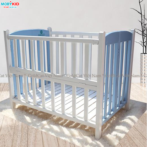 Cũi giường sơn Trắng Xanh GoldCat (120×80×87)