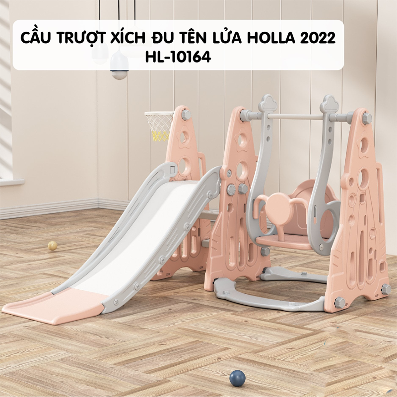 Cầu trượt xích đu tên lửa holla HL-10164 màu hồng