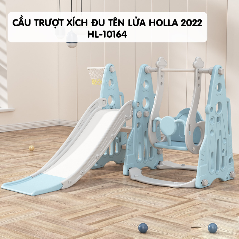 Cầu trượt xích đu tên lửa holla HL-10164 màu xanh