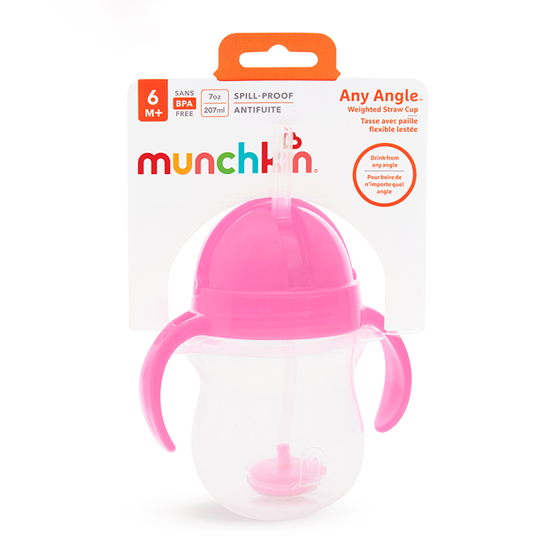 Cốc ống hút mọi tư thế Munchkin 207ml màu hồng