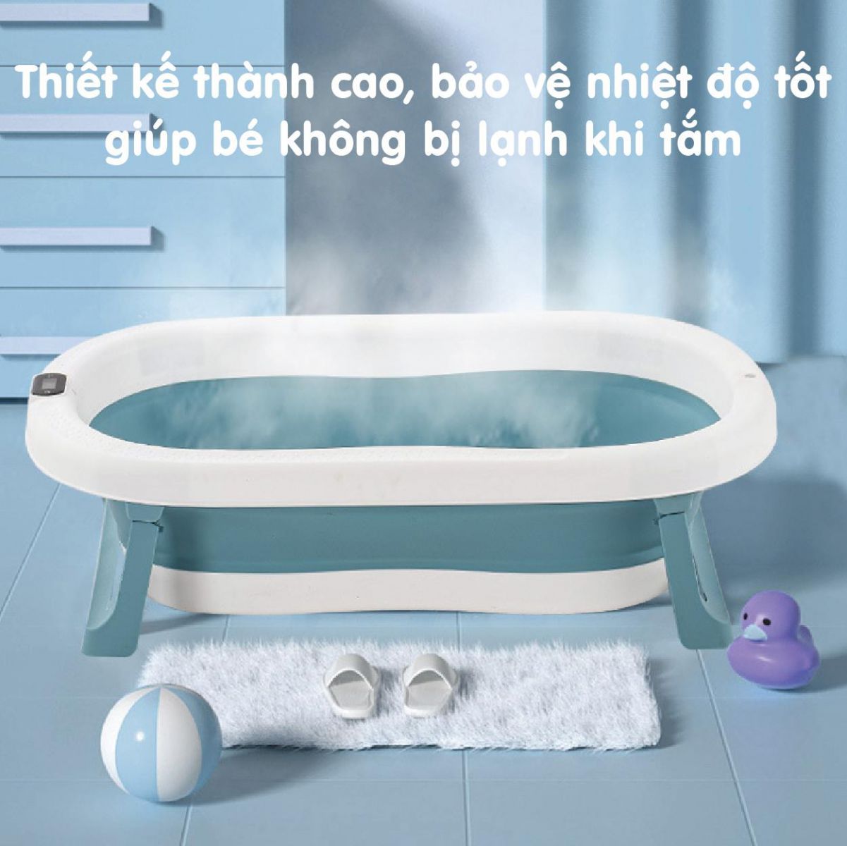 Chậu Tắm Kèm Phao Có Nhiệt Kế Holla Màu Xanh